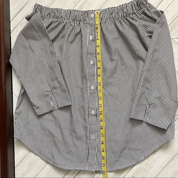 KONTROL Off the Shoulder Navy & White Striped 3/4 Sleeve Blouse Size Medium - Picture 10 of 10